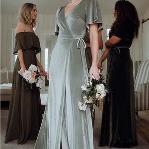 Baltic Born Velvet Maxi Dress in Light Sage Green